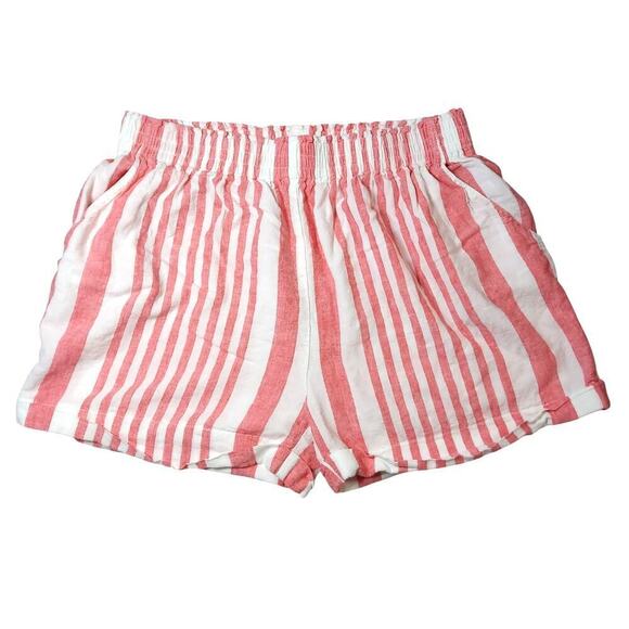 ady p Women's Pink and White Linen Blend Multi-Striped High Waisted Shorts - Picture 1 of 5